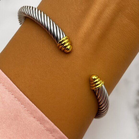 “Cipriani” Cable rope two-toned 18k Gold & Silver cuff bracelet - Picture 1 of 2